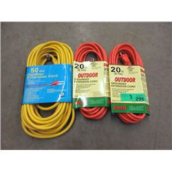 Two 20 Foot & One 50 Foot Outdoor Extension Cord