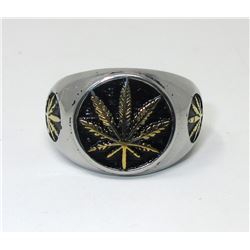 Men's Large Marijuana Leaf Signet Ring