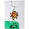 Image 1 : Amber Coloured Pendant on Sterling Chain