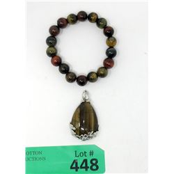 Tiger's Eye Bead Bracelet & Polished Pendant