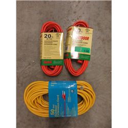 Two 20 Foot & One 50 Foot Outdoor Extension Cord