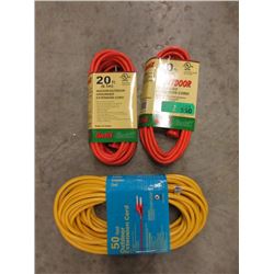 Two 20 Foot & One 50 Foot Outdoor Extension Cord