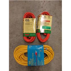 Two 20 Foot & One 50 Foot Outdoor Extension Cord