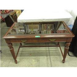Glass Topped 2 Drawer Wood Desk