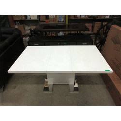 New White Lacquer Table with Pop Up Leaf