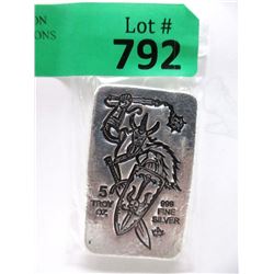 5 Ounce .999 Fine Silver "Viking Warrior" Art Bar