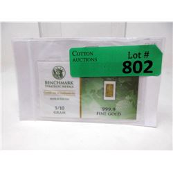 1/10th of a Gram .9999 Fine Gold Bar