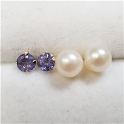 10K Y.GOLD 2 TANZANITE & FRESHWATER PEARL EARRINGS