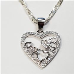 SILVER CUBIC ZIRCONIA HEART SHAPE NECKLACE