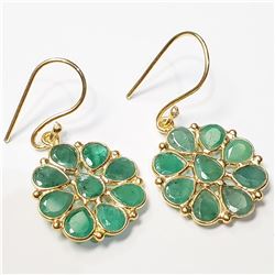 SILVER EMERALD GOLD PLATED EARRINGS