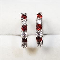 SILVER NATURAL GARNET CUBIC ZIRCONIA EARRINGS