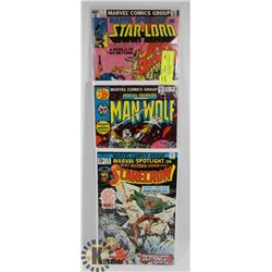 3 OLD MARVEL COMICS MANWOLF STARLORD AND MORE
