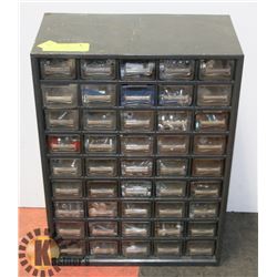 WORK SHOP ORGANIZER FULL OF ASSORTED SCREWS, BOLTS