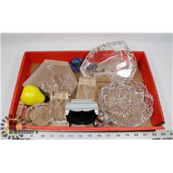 BOX OF CRYSTAL AND GLASS STATUES AND MORE