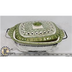 CASSEROLE WITH LID AND WROUGHT IRON STAND