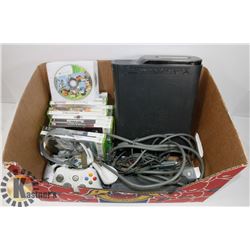 XBOX 360 WITH APPROX. 15 GAMES, 2 CONTROLLERS, TEXT