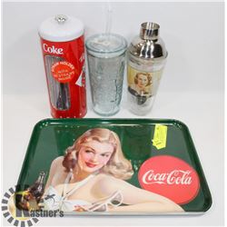 COCA-COLA COLLECTABLES LOT INC SERVING TRAY, CUP