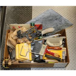 BOX  ASSORTED DRYWALL TOOLS & PAINT BRUSHES