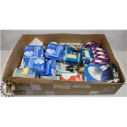 TRAY OF BULBS, LIGHT HOLDERS & ETC.