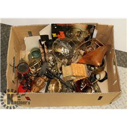 BOX OF 14 ASSORTED CANDLE HOLDERS, METAL, GLASS,