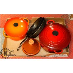 LE CREUSET DUTCH OVEN AND CAST IRON PANS
