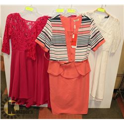 LOT OF 4 WOMENS LARGE DRESSES NEW.