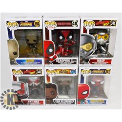 LOT OF 6 NEW MARVEL FUNKO POPS INCL SPIDERMAN,