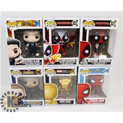 LOT OF 6 NEW MARVEL FUNKO POPS INCL SPIDERMAN,