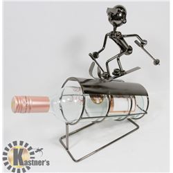 METAL WINE BOTTLE HOLDER SKI MAN