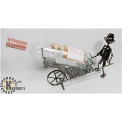 METAL WINE BOTTLE HOLDER WHEEL BARREL