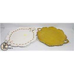 PAIR OF VINTAGE 2 HANDLED SERVING PLATTERS
