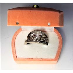 2)  SILVER TONE 2 PCE WEDDING SET