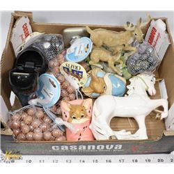 LOT OF ESTATE COLLECTIBLE FIGURES, MARBLES AND