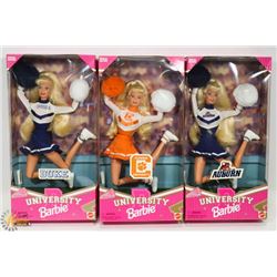 LOT OF 3 CHEERLEADER UNIVERSITY BARBIES INCL DUKE,