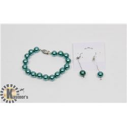 #60-SYNTHETIC SEA SHELL PEARL BRACELET & EARRINGS 10MM