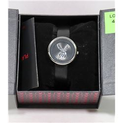 NEW PLAYBOY WATCH GENUINE LEATHER STRAP BLACK