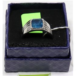 MENS BLUE SAPPHIRE STAINLESS STEEL RING SIZE 11.