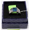 Image 1 : MENS BLUE SAPPHIRE STAINLESS STEEL RING SIZE 11.