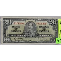 1937 CANADIAN $20 BILL
