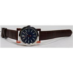 SOLVIL ET TITUS BLUE FACE DATE LEATHER STRAP WATCH