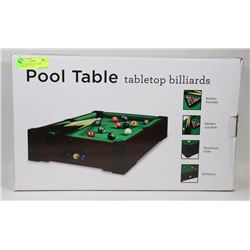 TABLETOP MINI POOL GAME, COMPLETE, 2 CUES