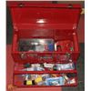 Image 1 : RED TOOL BOX WITH TRAY & ASSORTED TOOLS