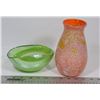 Image 1 : DECORATIVE ORANGE VASE AND GREEN BOWL.