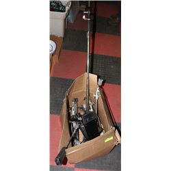 LARGE BOX OF DRUM KITS AND MUSICAL INTRUMENTS ETC.