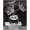 Image 1 : STANDING CRYSTAL DISPLAY OF 3 FLOWERS BLUE CENTERS