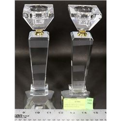 PAIR OF CRYSTAL CANDLE HOLDERS WITH GOLD TONED