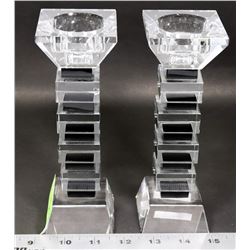 PAIR OF CRYSTAL CANDLE HOLDERS WITH MULTIPLE BLACK