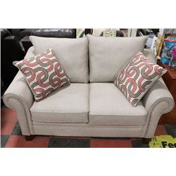 BEIGE FABRIC LOVESEAT WITH ACCENT CUSHIONS 65"