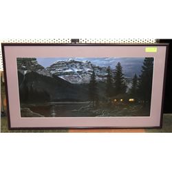 CABIN BY THE MOUNTAIN 22"X39" MATTED AND FRAMED