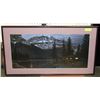 Image 1 : CABIN BY THE MOUNTAIN 22"X39" MATTED AND FRAMED